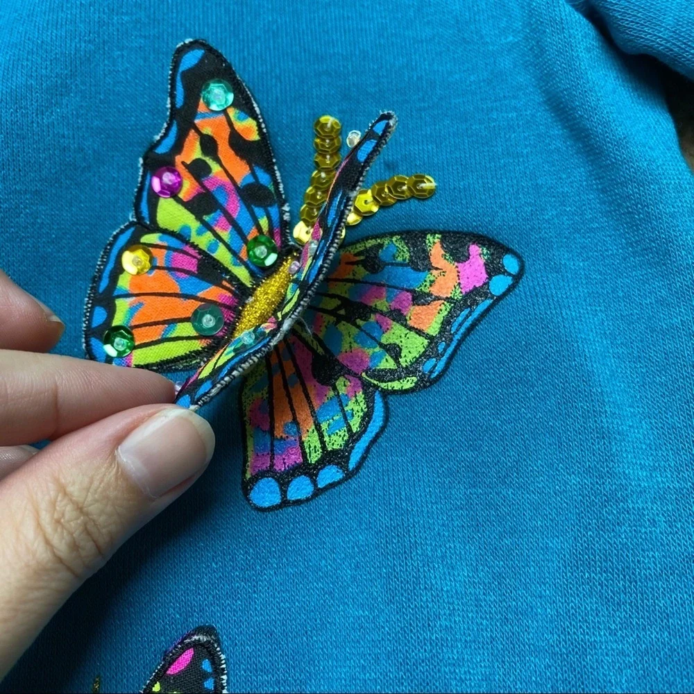 Vintage Zing Blue Butterfly Sweat Suit Girls 12 - Picture 4 of 8